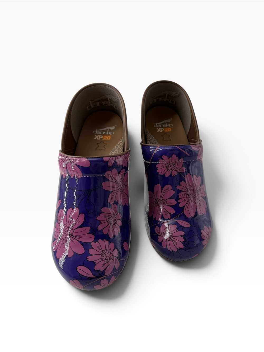 Dansko XP 2.0 Patent Leather‎ Clogs Purple Bloom Cottagecore Nurse Sz 9.5-10